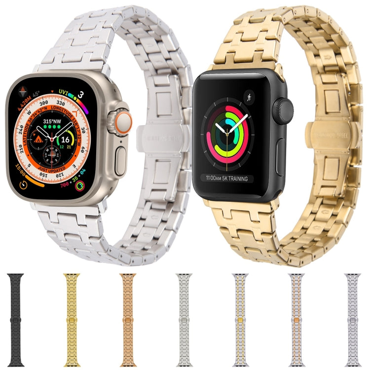 For Apple Watch Series 6 40mm Double T Stainless Steel Watch Band(Silver Rose Gold) - Watch Bands by PMC Jewellery | Online Shopping South Africa | PMC Jewellery