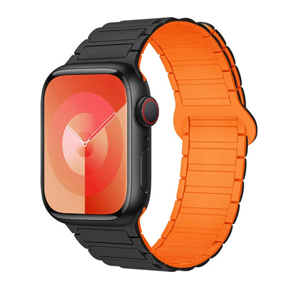 For Apple Watch Series 7 41mm I-Shaped Magnetic Silicone Watch Band(Black Orange) - Watch Bands by PMC Jewellery | Online Shopping South Africa | PMC Jewellery