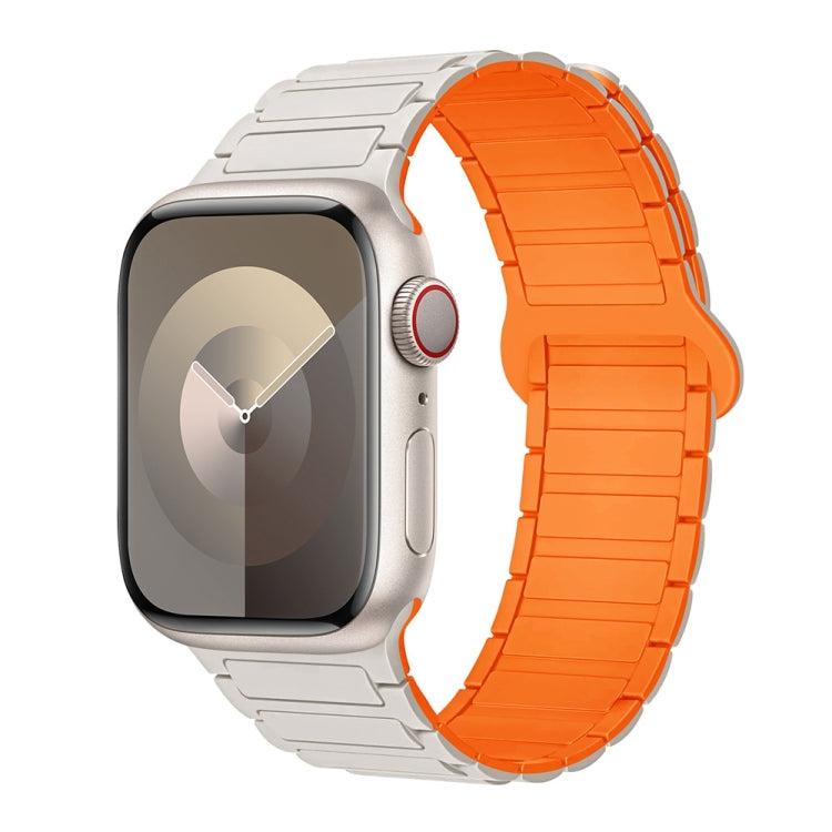 For Apple Watch Series 2 42mm I-Shaped Magnetic Silicone Watch Band(White Orange) - Watch Bands by PMC Jewellery | Online Shopping South Africa | PMC Jewellery