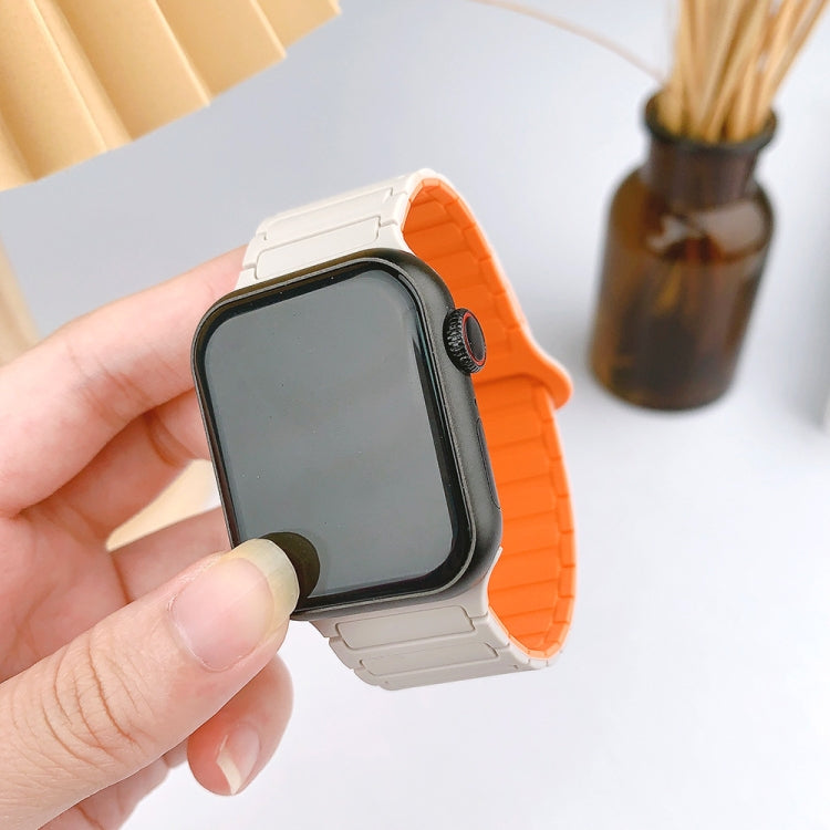 For Apple Watch SE 44mm I-Shaped Magnetic Silicone Watch Band(White Orange) - Watch Bands by PMC Jewellery | Online Shopping South Africa | PMC Jewellery