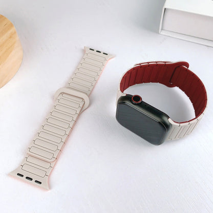 For Apple Watch Series 4 40mm I-Shaped Magnetic Silicone Watch Band(Black Red) - Watch Bands by PMC Jewellery | Online Shopping South Africa | PMC Jewellery