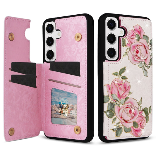 For Samsung Galaxy S25 5G Printed Double Buckle RFID Anti-theft Phone Case(Rose) - Galaxy S25 5G Cases by PMC Jewellery | Online Shopping South Africa | PMC Jewellery | Buy Now Pay Later Mobicred