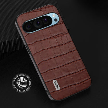 For Google Pixel 9 ABEEL Crocodile Texture Genuine Leather Phone Case(Brown) - Google Cases by PMC Jewellery | Online Shopping South Africa | PMC Jewellery | Buy Now Pay Later Mobicred