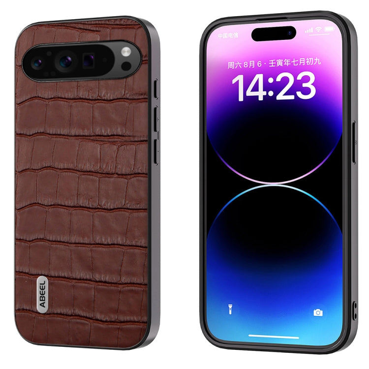 For Google Pixel 9 Pro ABEEL Crocodile Texture Genuine Leather Phone Case(Brown) - Google Cases by PMC TechLife | Online Shopping South Africa | PMC TechLife | Buy Now Pay Later Mobicred