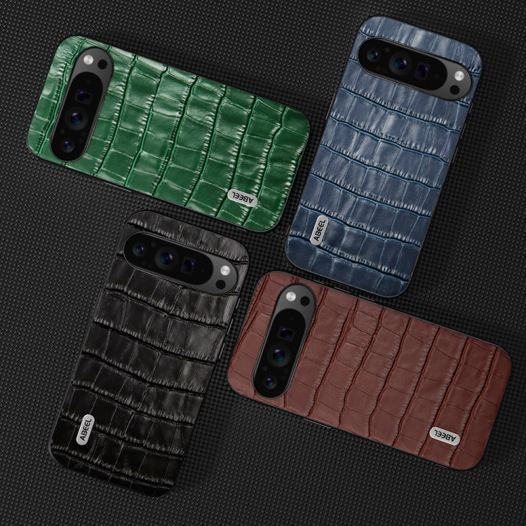 For Google Pixel 9 Pro ABEEL Crocodile Texture Genuine Leather Phone Case(Brown) - Google Cases by PMC TechLife | Online Shopping South Africa | PMC TechLife | Buy Now Pay Later Mobicred