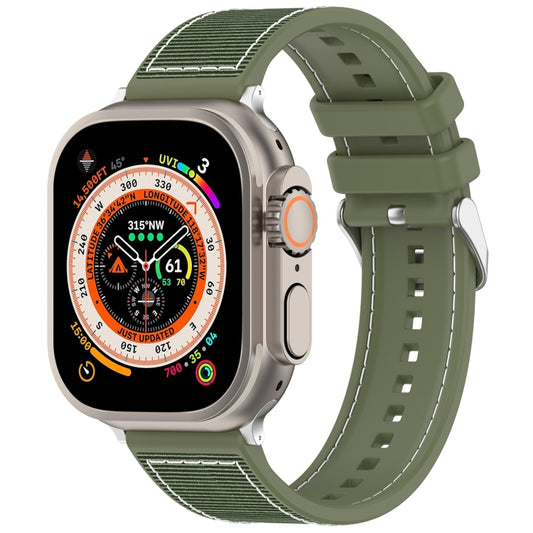 For Apple Watch Ultra 2 49mm Ordinary Buckle Hybrid Nylon Braid Silicone Watch Band(Green) - Watch Bands by PMC Jewellery | Online Shopping South Africa | PMC Jewellery