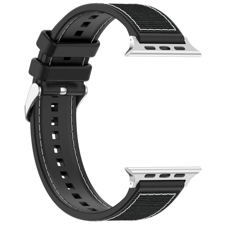 For Apple Watch Series 9 41mm Ordinary Buckle Hybrid Nylon Braid Silicone Watch Band(Black) - Watch Bands by PMC Jewellery | Online Shopping South Africa | PMC Jewellery