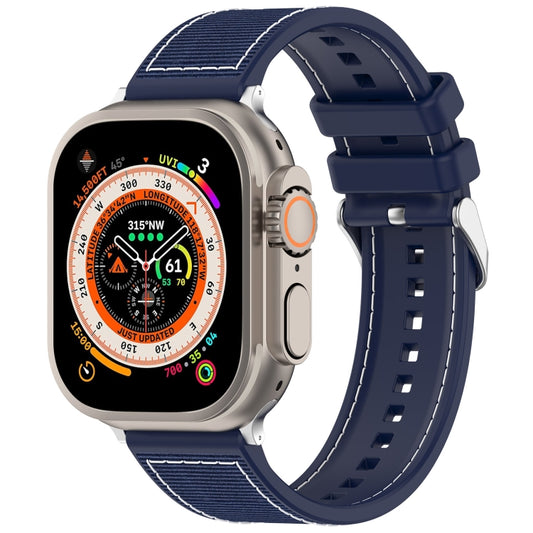 For Apple Watch SE 2022 44mm Ordinary Buckle Hybrid Nylon Braid Silicone Watch Band(Midnight Blue) - Watch Bands by PMC Jewellery | Online Shopping South Africa | PMC Jewellery