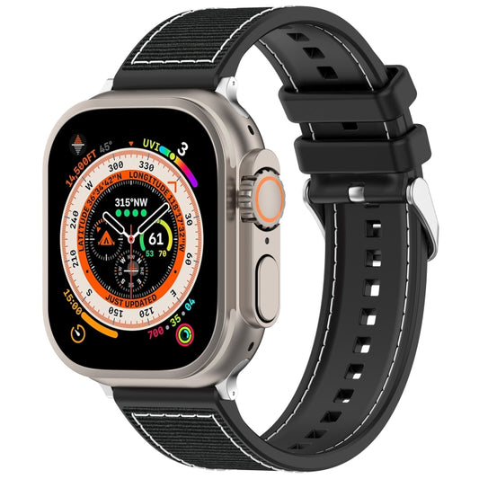 For Apple Watch Series 6 40mm Ordinary Buckle Hybrid Nylon Braid Silicone Watch Band(Black) - Watch Bands by PMC Jewellery | Online Shopping South Africa | PMC Jewellery