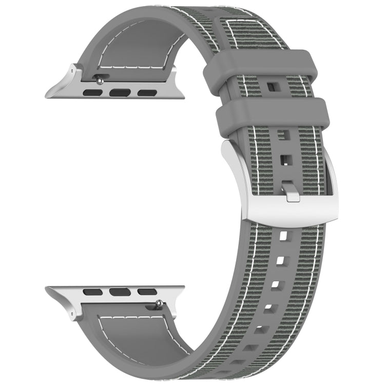 For Apple Watch Series 8 45mm Official Buckle Hybrid Nylon Braid Silicone Watch Band(Grey) - Watch Bands by PMC Jewellery | Online Shopping South Africa | PMC Jewellery