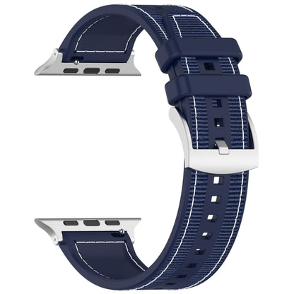 For Apple Watch Series 8 45mm Official Buckle Hybrid Nylon Braid Silicone Watch Band(Midnight Blue) - Watch Bands by PMC Jewellery | Online Shopping South Africa | PMC Jewellery