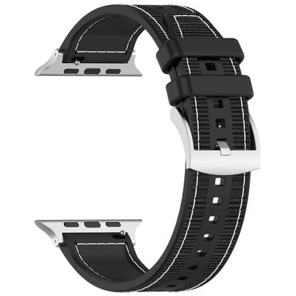 For Apple Watch 38mm Official Buckle Hybrid Nylon Braid Silicone Watch Band(Black) - Watch Bands by PMC Jewellery | Online Shopping South Africa | PMC Jewellery