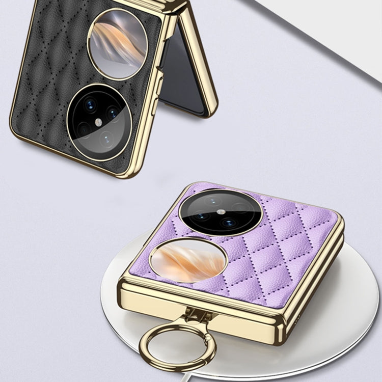 For Huawei Pocket 2 GKK Rhombus Pattern Electroplated Leather Phone Case with Ring(Purple) - free shipping - PMC Jewellery - Order now!