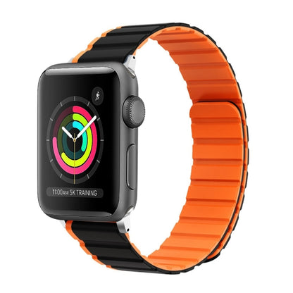 For Apple Watch 42mm ZGA Two Color Magnetic Silicone Watch Band(Black+Orange) - Watch Bands by ZGA | Online Shopping South Africa | PMC Jewellery | Buy Now Pay Later Mobicred