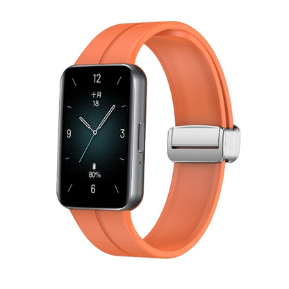 For Honor Band 9 Magnetic Folding Silver Buckle Silicone Watch Band(Orange) - Watch Bands by PMC Jewellery | Online Shopping South Africa | PMC Jewellery