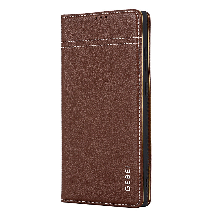 For Samsung Galaxy S24 5G GEBEI Top-grain Horizontal Flip Leather Phone Case(Brown) - Galaxy S24 5G Cases by GEBEI | Online Shopping South Africa | PMC Jewellery | Buy Now Pay Later Mobicred