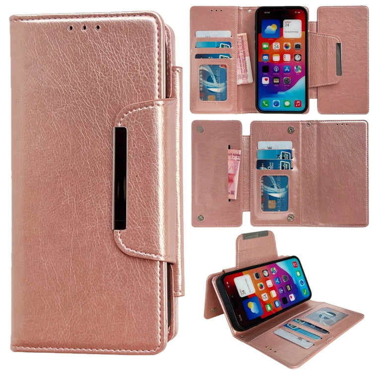 For iPhone 16 Pro Multifunctional Seven Cards Wallet Leather Phone Case(Rose Gold) - iPhone 16 Pro Cases by PMC Jewellery | Online Shopping South Africa | PMC Jewellery | Buy Now Pay Later Mobicred