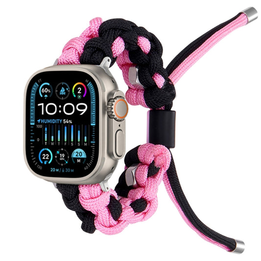 For Apple Watch Ultra 2 49mm Screw Nut Dual-Color Braided Paracord Watch Band(Black Pink) - Watch Bands by PMC Jewellery | Online Shopping South Africa | PMC Jewellery | Buy Now Pay Later Mobicred