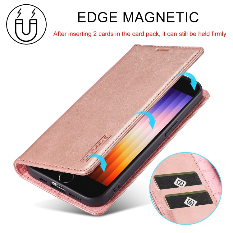 For iPhone SE 2024 LC.IMEEKE Strong Magnetic Leather Phone Case with Holder & Card Slots & Wallet(Rose Gold) - More iPhone Cases by LC.IMEEKE | Online Shopping South Africa | PMC Jewellery | Buy Now Pay Later Mobicred