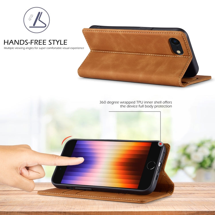 For iPhone 16e LC.IMEEKE Strong Magnetism Microfiber Leather Phone Case(Brown) - iPhone 16e Cases by LC.IMEEKE | Online Shopping South Africa | PMC TechLife | Buy Now Pay Later Mobicred