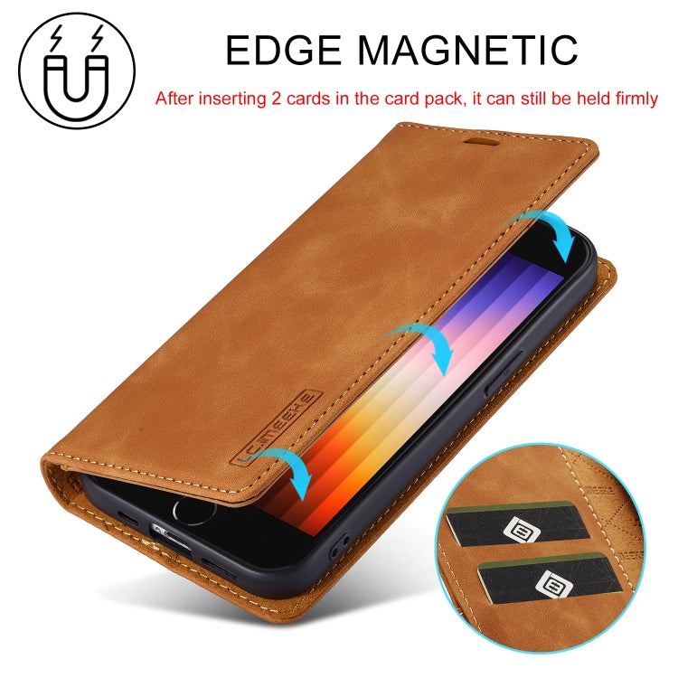 For iPhone 16e LC.IMEEKE Strong Magnetism Microfiber Leather Phone Case(Brown) - iPhone 16e Cases by LC.IMEEKE | Online Shopping South Africa | PMC TechLife | Buy Now Pay Later Mobicred