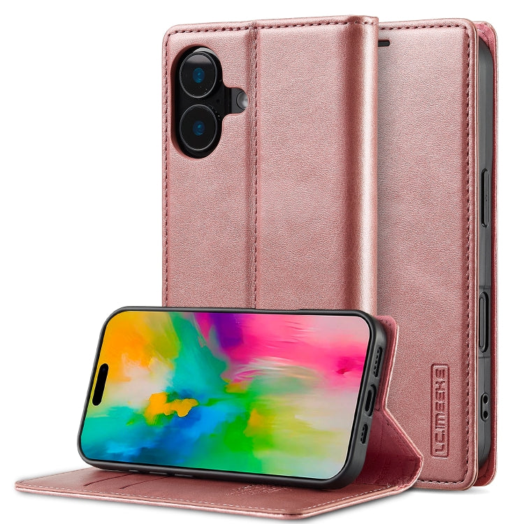 For iPhone 16 Plus LC.IMEEKE Strong Magnetism Microfiber Leather Phone Case(Rose Gold) - iPhone 16 Plus Cases by LC.IMEEKE | Online Shopping South Africa | PMC Jewellery | Buy Now Pay Later Mobicred