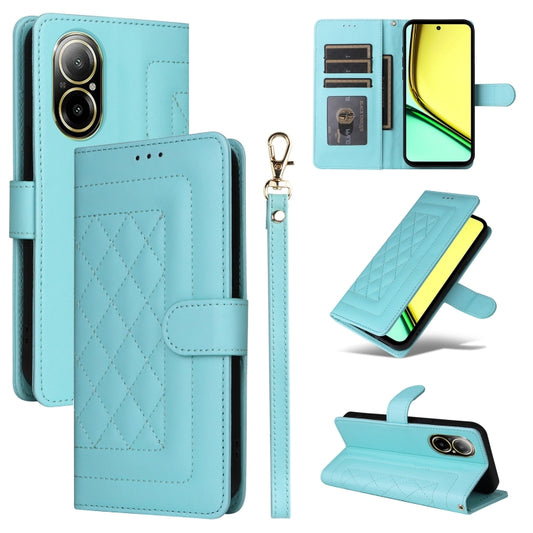 For Realme C67 4G Diamond Lattice Leather Flip Phone Case(Mint Green) - C67 Cases by PMC Jewellery | Online Shopping South Africa | PMC Jewellery | Buy Now Pay Later Mobicred