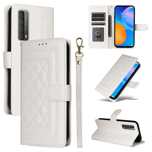 For Huawei P Smart 2021 Diamond Lattice Leather Flip Phone Case(White) - Huawei Cases by PMC Jewellery | Online Shopping South Africa | PMC Jewellery | Buy Now Pay Later Mobicred