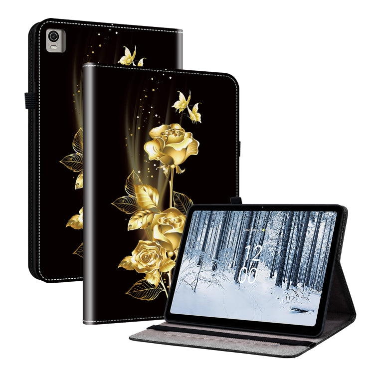 For Nokia T21 Crystal Texture Painted Leather Tablet Case(Gold Butterfly Rose) - Nokia by PMC TechLife | Online Shopping South Africa | PMC TechLife | Buy Now Pay Later Mobicred