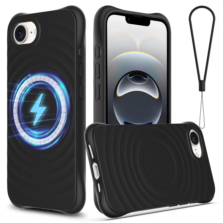 For iPhone 16e Wave Texture MagSafe Magnetic Liquid Silicone Phone Case(Black) - iPhone 16e Cases by PMC TechLife | Online Shopping South Africa | PMC TechLife | Buy Now Pay Later Mobicred