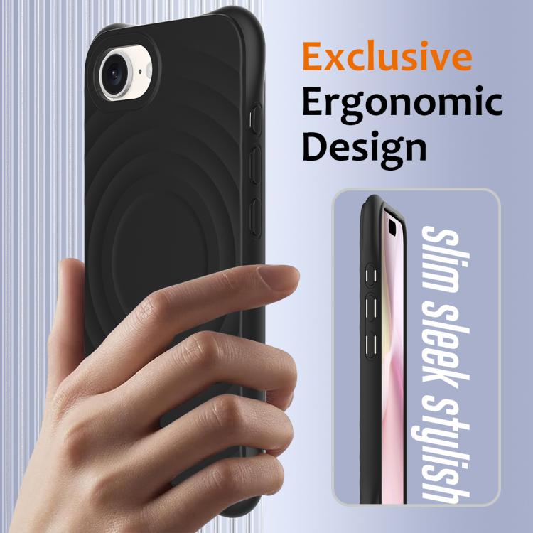 For iPhone 16e Wave Texture MagSafe Magnetic Liquid Silicone Phone Case(Black) - iPhone 16e Cases by PMC TechLife | Online Shopping South Africa | PMC TechLife | Buy Now Pay Later Mobicred