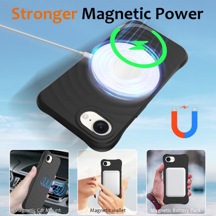 For iPhone 16e Wave Texture MagSafe Magnetic Liquid Silicone Phone Case(Black) - iPhone 16e Cases by PMC TechLife | Online Shopping South Africa | PMC TechLife | Buy Now Pay Later Mobicred