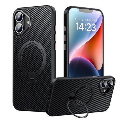 For iPhone 16 Plus Double Ring MagSafe Holder Carbon Fiber Phone Case(Black) - iPhone 16 Plus Cases by PMC Jewellery | Online Shopping South Africa | PMC Jewellery | Buy Now Pay Later Mobicred