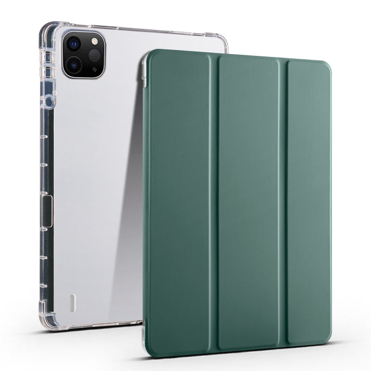 For iPad Air 13 2025 / 2024 3-fold Clear TPU Smart Leather Tablet Case with Pen Slot(Dark Green) - iPad Air 13 2025 / 2024 Cases by PMC Jewellery | Online Shopping South Africa | PMC Jewellery | Buy Now Pay Later Mobicred