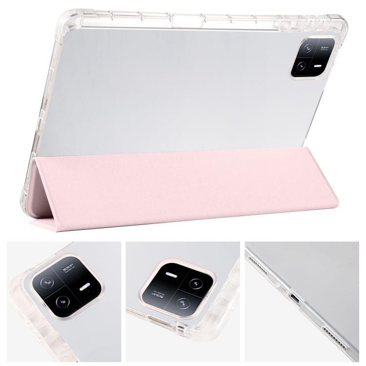For iPad Air 13 2024 3-fold Clear TPU Smart Leather Tablet Case with Pen Slot(Sand Pink) - iPad Air 13 2024 Cases by PMC Jewellery | Online Shopping South Africa | PMC Jewellery | Buy Now Pay Later Mobicred