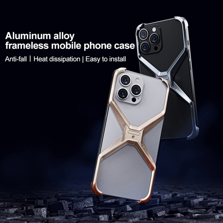 For iPhone 15 Pro Max Frameless X-shaped Metal Phone Case(Grey) - iPhone 15 Pro Max Cases by PMC Jewellery | Online Shopping South Africa | PMC Jewellery | Buy Now Pay Later Mobicred