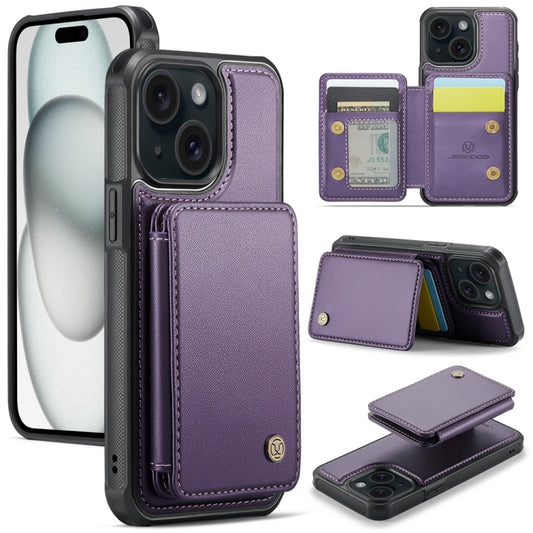 For iPhone 15 Plus JEEHOOD J05 Business Magnetic Style RFID Leather Phone Case(Purple) - iPhone 15 Plus Cases by JEEHOOD | Online Shopping South Africa | PMC Jewellery | Buy Now Pay Later Mobicred