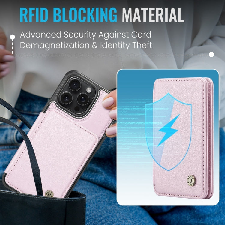 For iPhone 16 Pro JEEHOOD J05 Business Magnetic Style RFID Leather Phone Case(Pink) - iPhone 16 Pro Cases by JEEHOOD | Online Shopping South Africa | PMC Jewellery | Buy Now Pay Later Mobicred