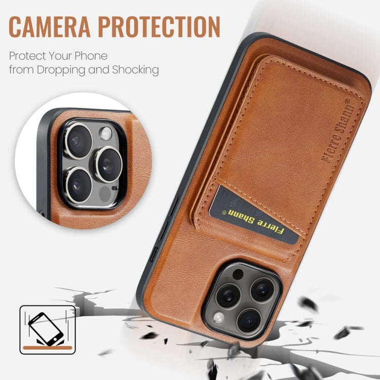 For iPhone 16 Pro Max Fierre Shann Oil Wax Cow Leather Magnetic Card Holder Phone Case(Brown) - iPhone 16 Pro Max Cases by FIERRE SHANN | Online Shopping South Africa | PMC Jewellery | Buy Now Pay Later Mobicred