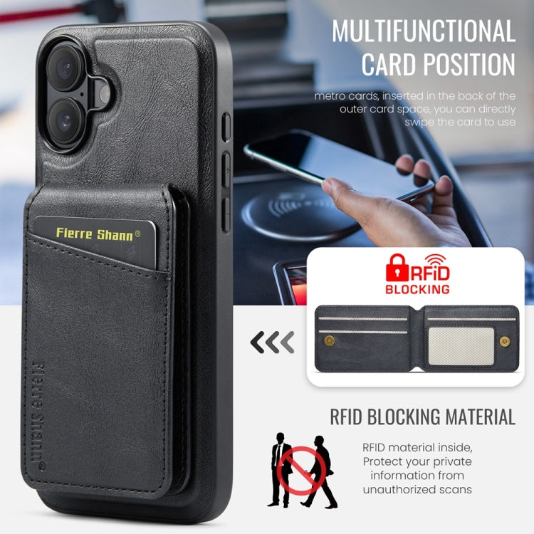 For iPhone 16 Fierre Shann Oil Wax Cow Leather Magnetic Card Holder Phone Case(Black) - iPhone 16 Cases by FIERRE SHANN | Online Shopping South Africa | PMC Jewellery | Buy Now Pay Later Mobicred