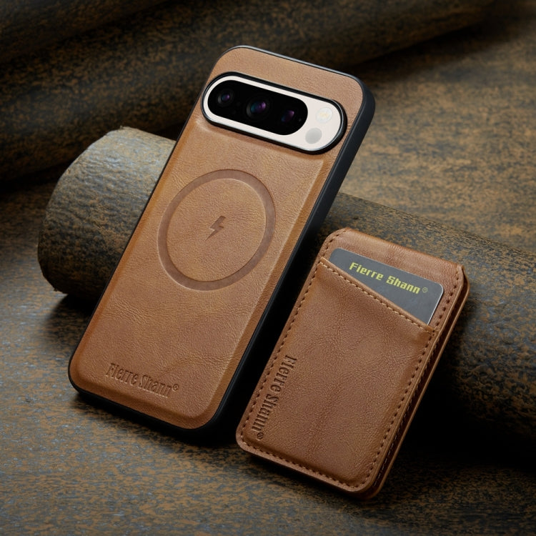 For Google Pixel 9 Fierre Shann Oil Wax Cow Leather Magnetic Card Holder Phone Case(Brown) - Google Cases by FIERRE SHANN | Online Shopping South Africa | PMC Jewellery | Buy Now Pay Later Mobicred