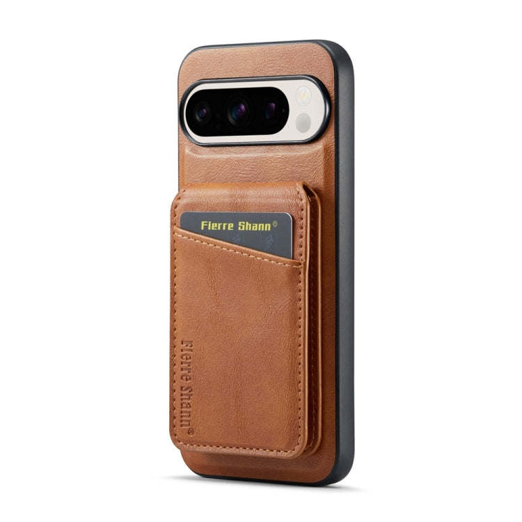 For Google Pixel 9 Fierre Shann Oil Wax Cow Leather Magnetic Card Holder Phone Case(Brown) - Google Cases by FIERRE SHANN | Online Shopping South Africa | PMC Jewellery | Buy Now Pay Later Mobicred