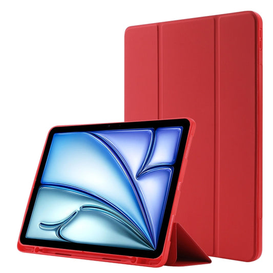 For iPad Air 11 2024 Skin Feel Tri-fold Leather Tablet Case with Pen Slot(Red) - iPad Air 11 2024 Cases by PMC Jewellery | Online Shopping South Africa | PMC Jewellery | Buy Now Pay Later Mobicred