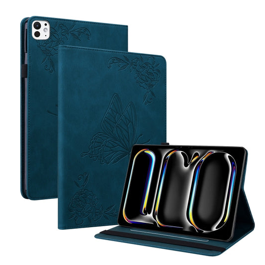 For iPad Pro 11 2024 Butterfly Flower Embossed Leather Tablet Case(Blue) - iPad Pro 11 2024 Cases by PMC Jewellery | Online Shopping South Africa | PMC Jewellery | Buy Now Pay Later Mobicred