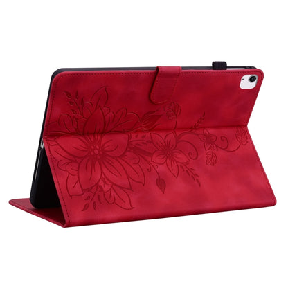 For iPad Air 11 2024 Lily Embossed Leather Smart Tablet Case(Red) - iPad Air 11 2024 Cases by PMC Jewellery | Online Shopping South Africa | PMC Jewellery | Buy Now Pay Later Mobicred