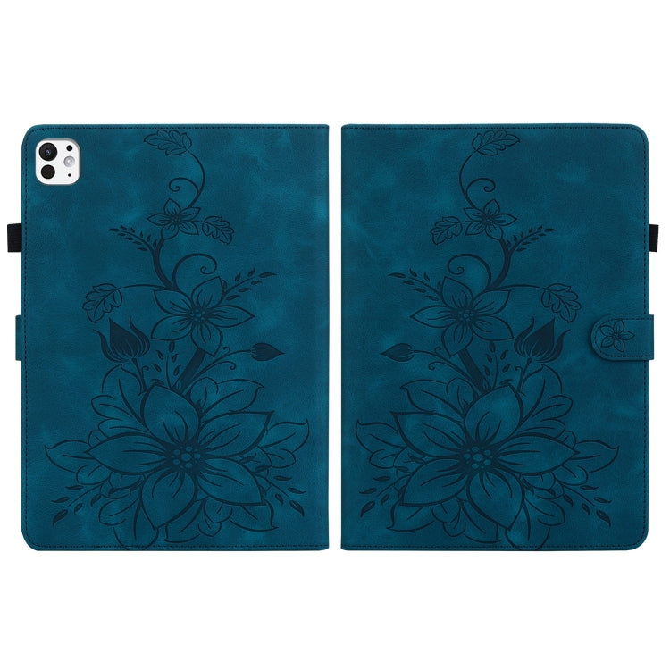 For iPad Pro 11 2024 Lily Embossed Leather Smart Tablet Case(Dark Blue) - iPad Pro 11 2024 Cases by PMC TechLife | Online Shopping South Africa | PMC TechLife | Buy Now Pay Later Mobicred