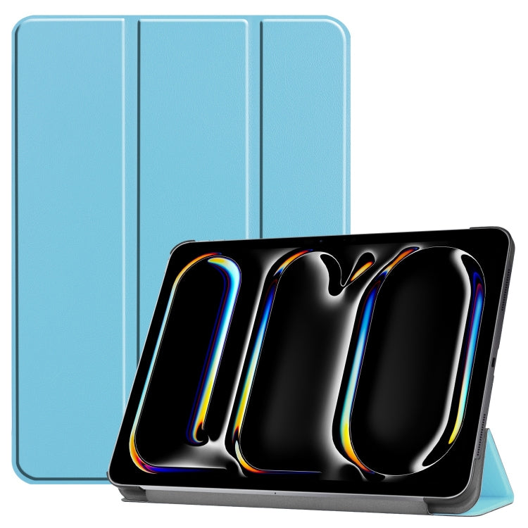 For iPad Pro 11 2024 Custer Pure Color 3-Fold Holder Smart Leather Tablet Case(Sky Blue) - iPad Pro 11 2024 Cases by PMC TechLife | Online Shopping South Africa | PMC TechLife | Buy Now Pay Later Mobicred