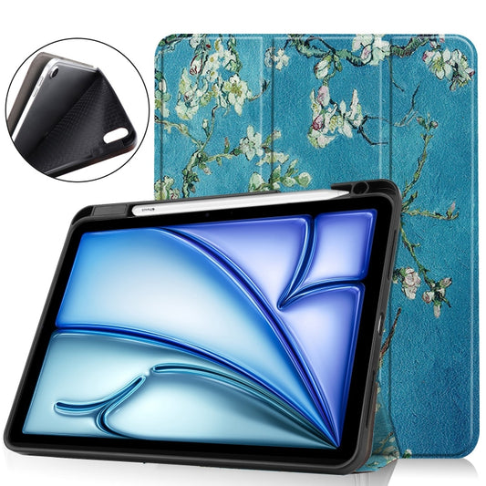 For iPad Air 11 2024 / 2025 Custer Painted 3-Fold Holder Smart Leather Tablet Case(Apricot Flower) - iPad Air 11 2025 / 2024 Cases by PMC Jewellery | Online Shopping South Africa | PMC Jewellery | Buy Now Pay Later Mobicred