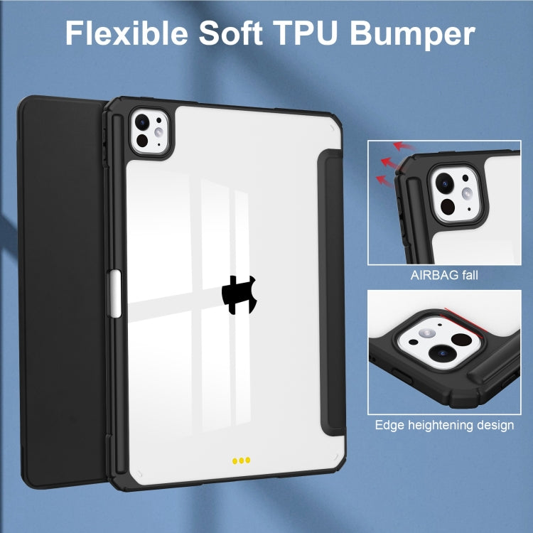 For iPad Pro 13 2024 Pure Color 3-fold Clear TPU Smart Leather Tablet Case(Black) - iPad Pro 13 2024 Cases by PMC TechLife | Online Shopping South Africa | PMC TechLife | Buy Now Pay Later Mobicred