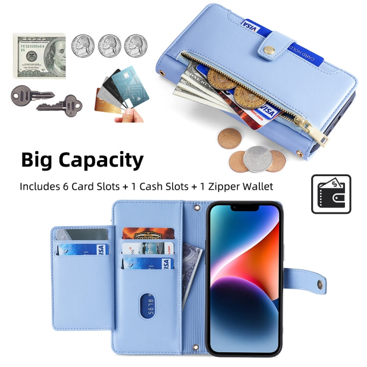 For Google Pixel 8a Sheep Texture Cross-body Zipper Wallet Leather Phone Case(Blue) - Google Cases by PMC TechLife | Online Shopping South Africa | PMC TechLife | Buy Now Pay Later Mobicred